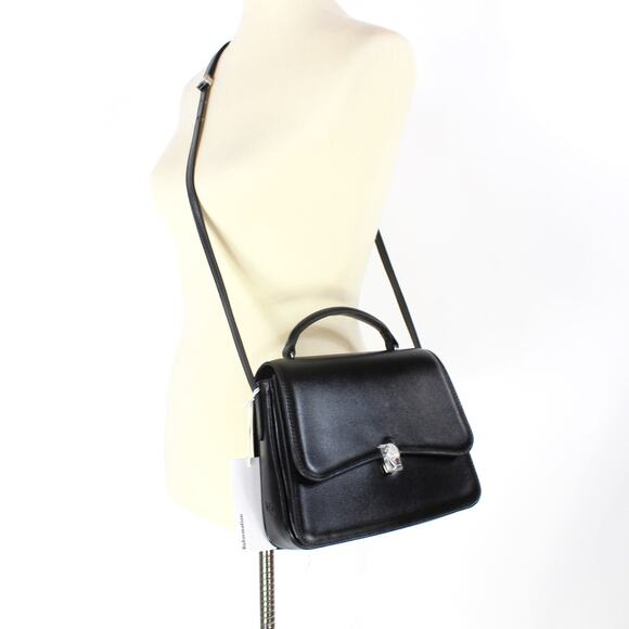 Reformation Monica Black Leather Crossbody Bag Silver Hardware Top Handle NEW - Picture 2 of 9
